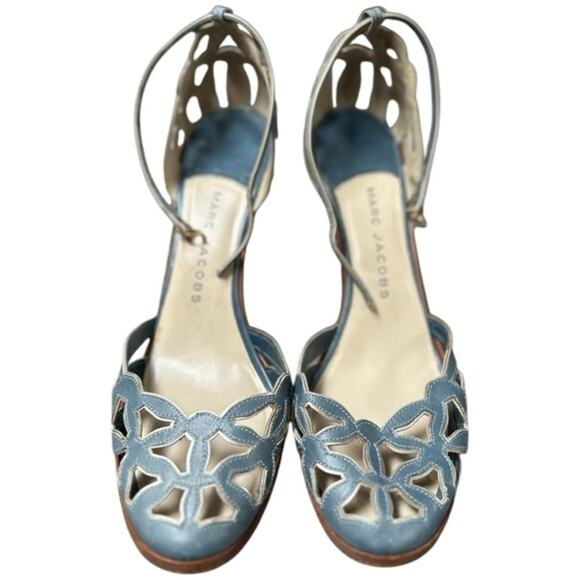 Marc Jacobs Blue Leather D'Orsay Heels with Silver Cutout Ankle Strap Size‎ 39.5 - Picture 2 of 9